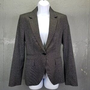Zara Basic Blazer Women's M Gray Flecked One-Button Lined Jacket Collared Preppy